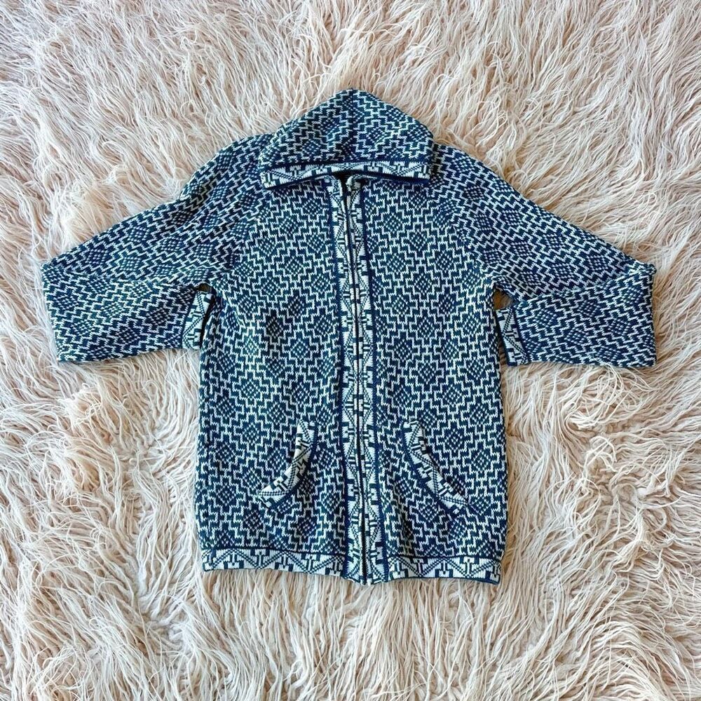 Men's Blue Patterned Zip-Up Sweater